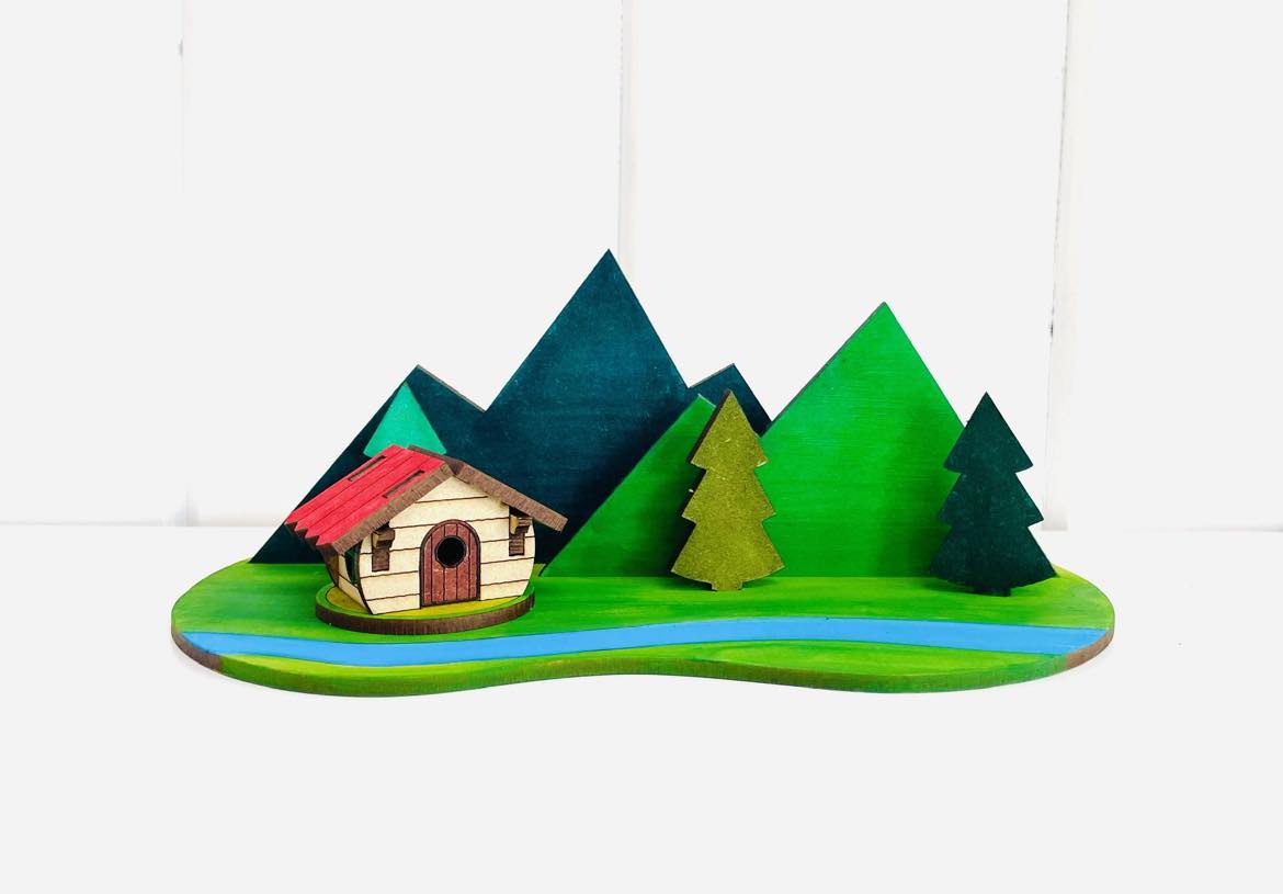DIY Cabin Scene Mountain Forest Range Craft