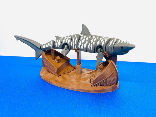 3D Printed Articulated Tiger Shark with Display Stand
