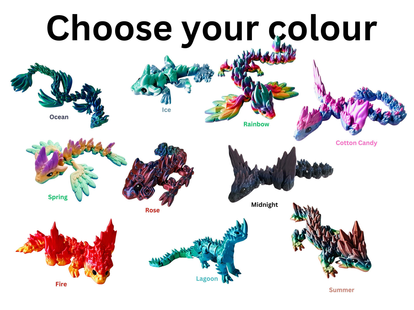 3D Printed Spike Dragon, Choose Your Colour