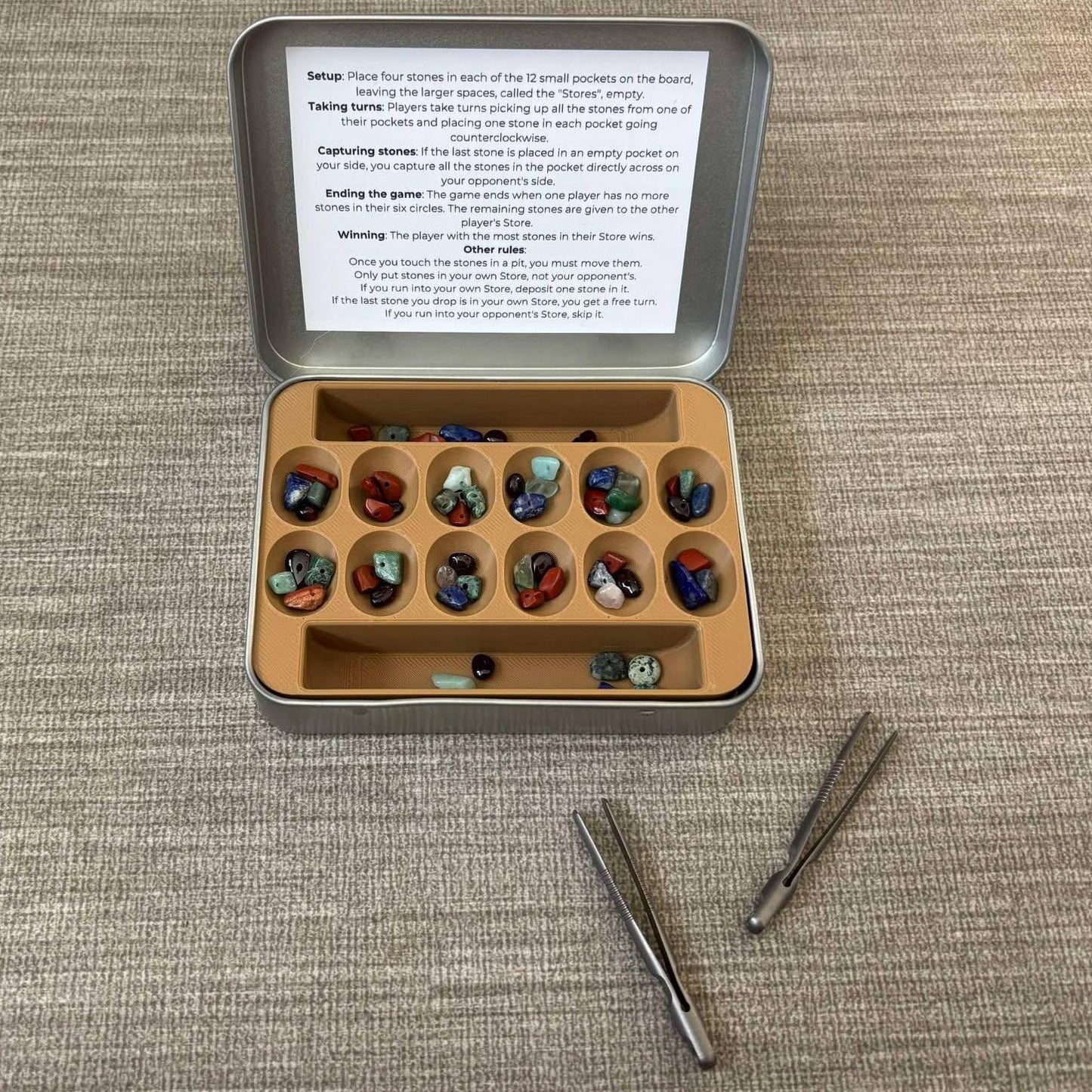 Travel Mancala Tin Game, African Stone Game, Family Game, Vacation Activity, Game For Car, Road Trip Activity, 2 Player, Travel Enthusiast