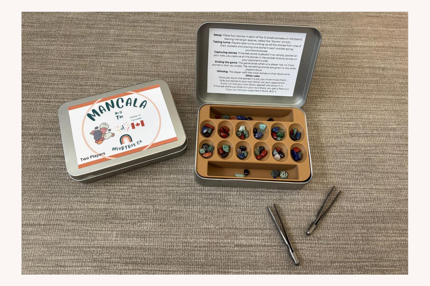 Travel Mancala Tin Game, African Stone Game, Family Game, Vacation Activity, Game For Car, Road Trip Activity, 2 Player, Travel Enthusiast