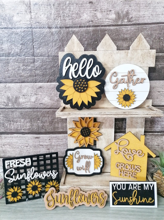 DIY Sunflower Sunshine Tiered Tray or Shelf Decor Kit