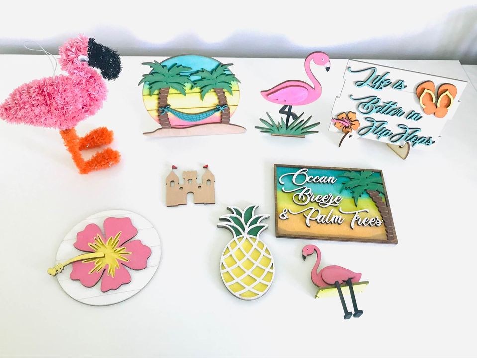 DIY Flamingo Tiered Tray or Shelf Decor Kit