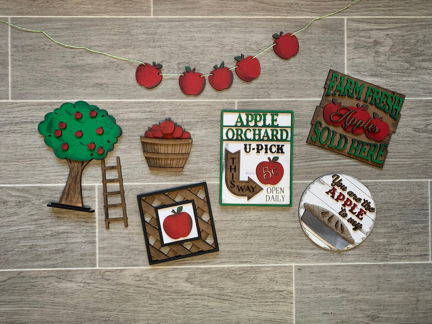 DIY Early Fall, Apple Picking Tiered Tray or Shelf Decor Set