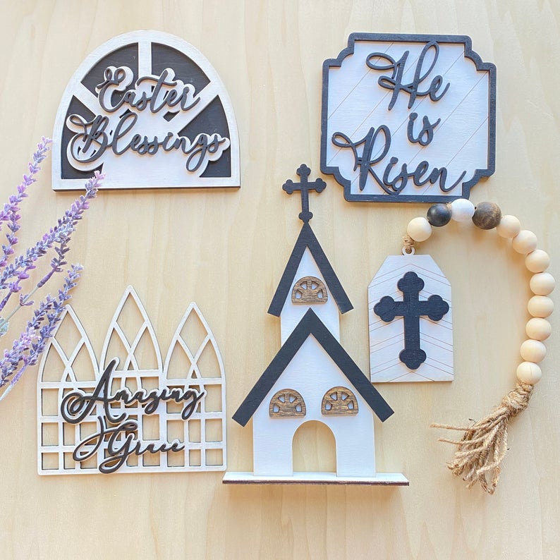 DIY Christian Easter shelf décor or tiered tray set