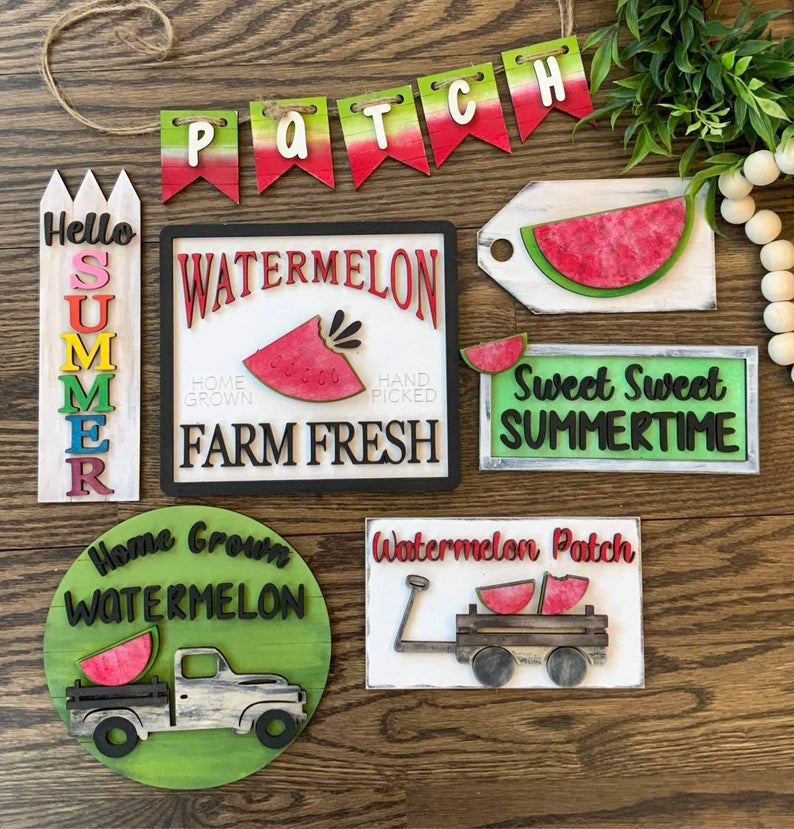 DIY Watermelon Hello Summer Tiered Tray or Shelf Decor Kit