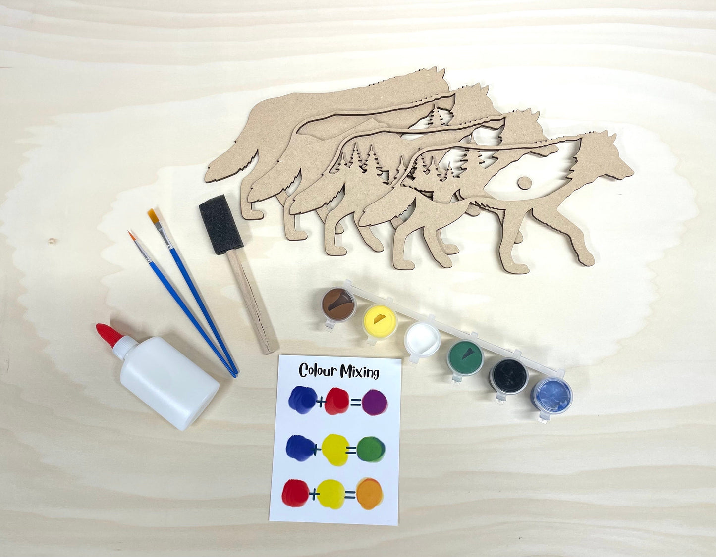 DIY Layered Wolf Scene, Wood Kit, Ready to Paint, Make Your Own Activity, Nature Craft, Paint Party, Paint Set, Shadow Box Kit, Woodland