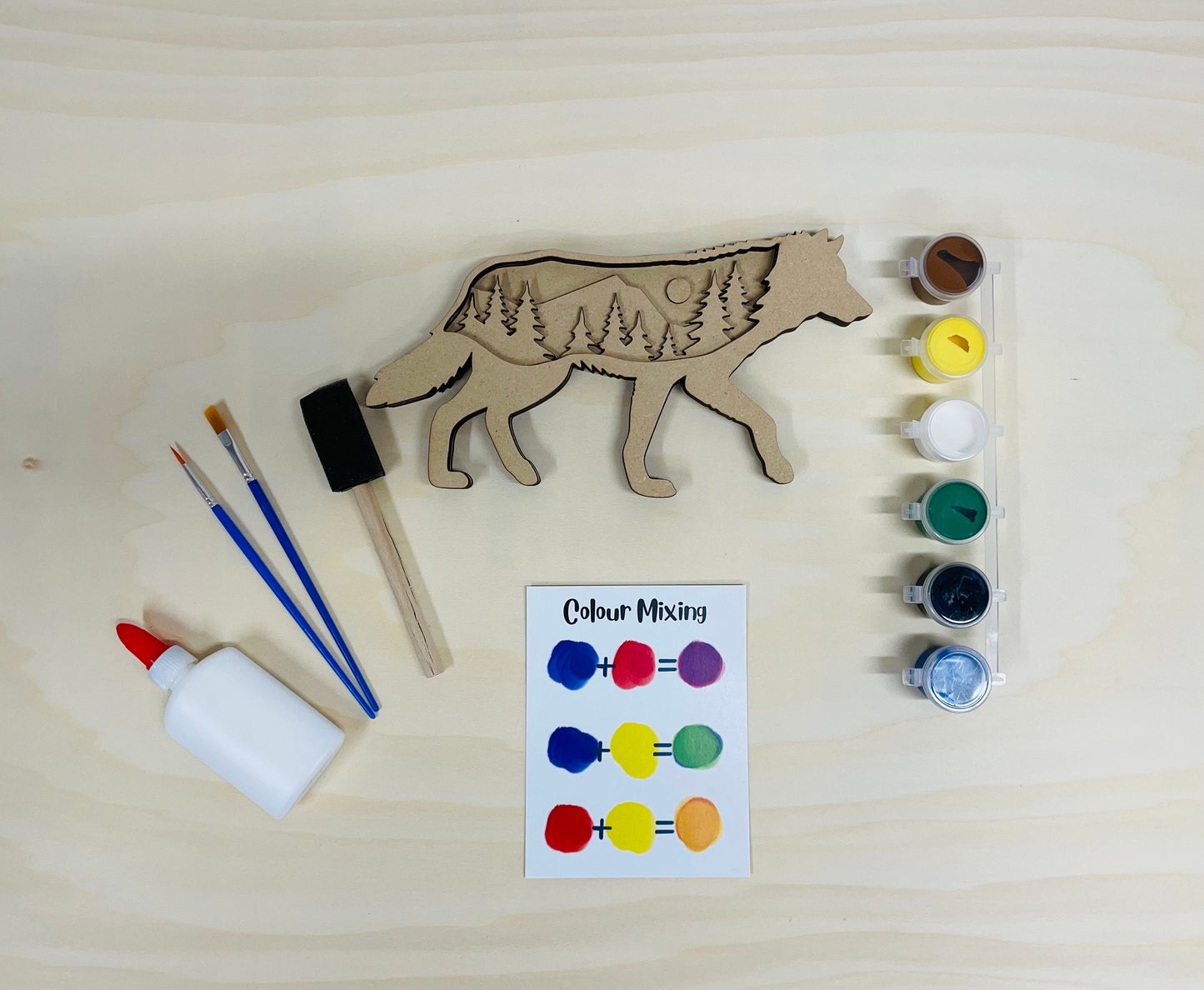 DIY Layered Wolf Scene, Wood Kit, Ready to Paint, Make Your Own Activity, Nature Craft, Paint Party, Paint Set, Shadow Box Kit, Woodland
